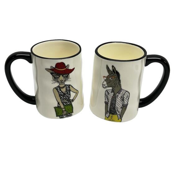 Signatures Housewares Stoneware Hipster Animal Coffee/Tea Cups Donkey & Tigress - Picture 1 of 9